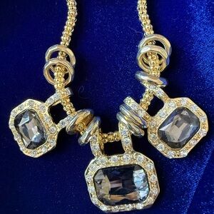 Vintage 80s/90s Popcorn Chain Statement Necklace | Smoky Style Rhinestone